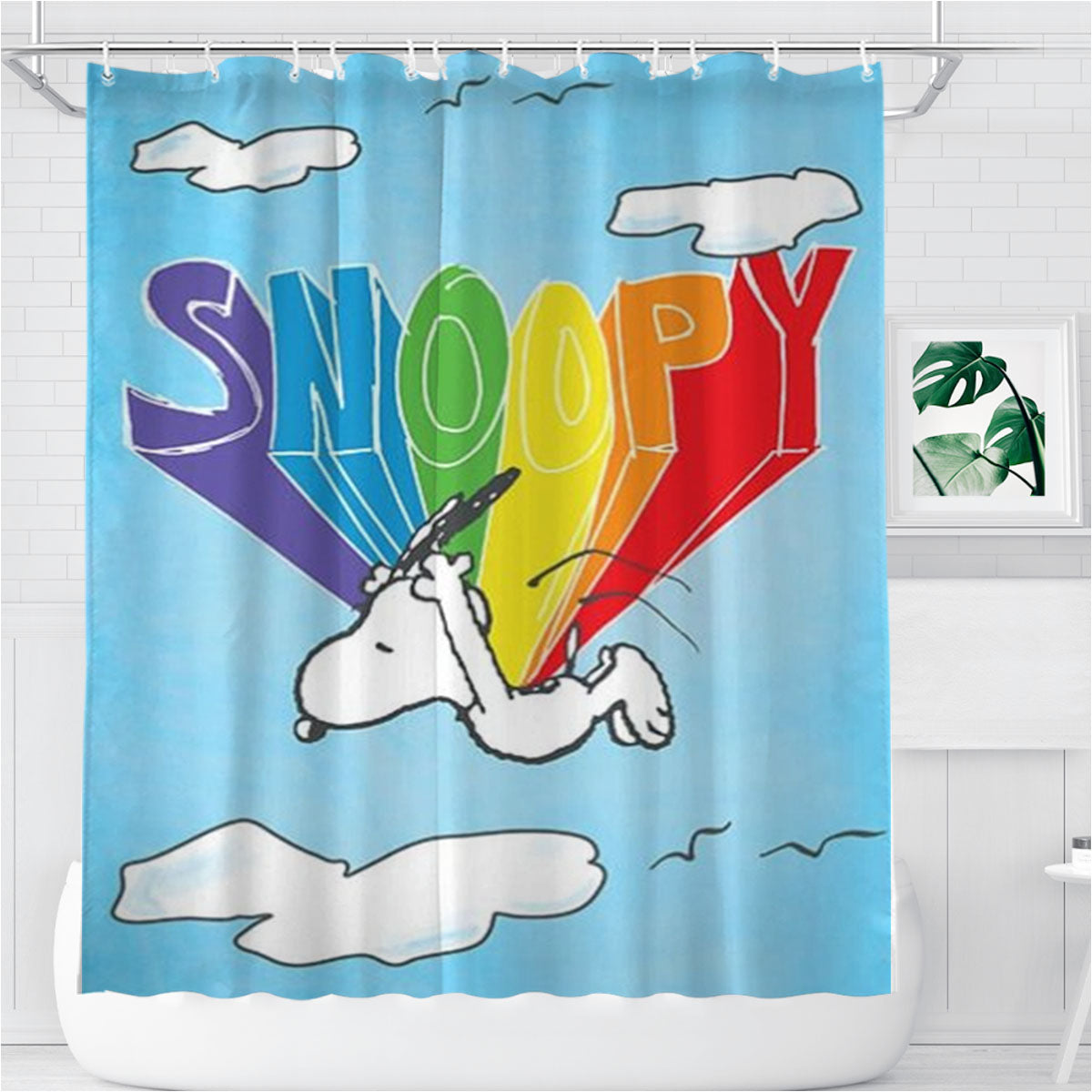 Peanuts Flying Snoopy Bathroom Shower Curtain Fabric Waterproof | 66 X 72 Inch