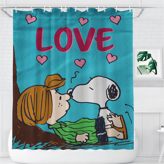 Peanuts Funny Snoopy Valentine'S Day Bathroom Shower Curtain Fabric Waterproof
