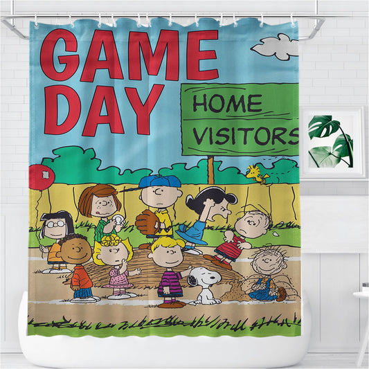 Peanuts Game Day Bathroom Shower Curtain Fabric Waterproof