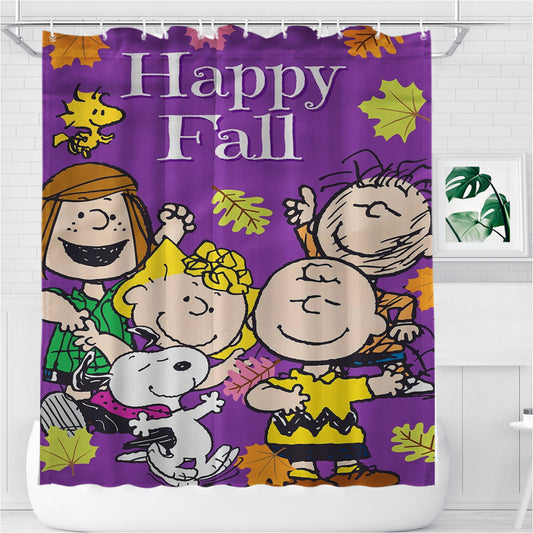 Peanuts Gang Fall Bathroom Shower Curtain Fabric Waterproof