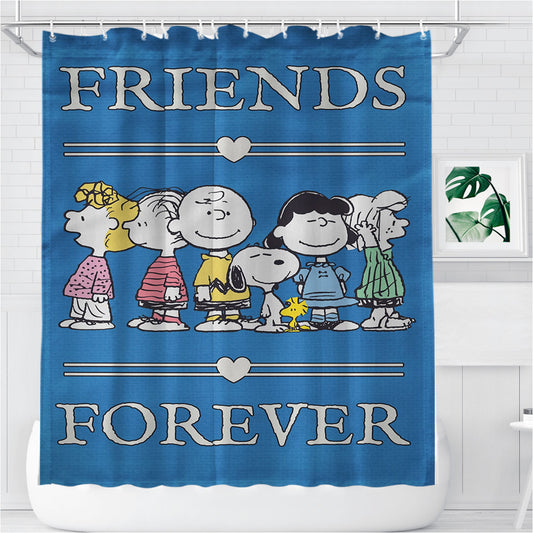 Personalized Peanuts Gang Friends Forever Shower Curtain Farmhouse Bathroom Decor