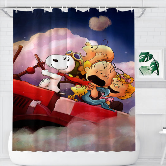 Personalized Peanuts Gang Watercolor And Friends Shower Curtain Farmhouse Bathroom Decor