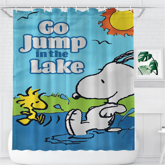 Peanuts Go Jump In The Lake Snoopy Bathroom Shower Curtain Fabric Waterproof