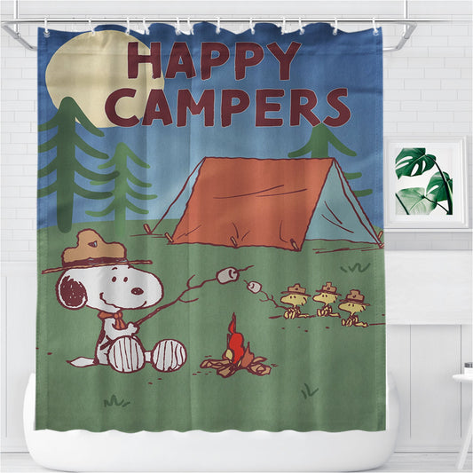Peanuts Happy Camper S'Mores Bathroom Shower Curtain Fabric Waterproof
