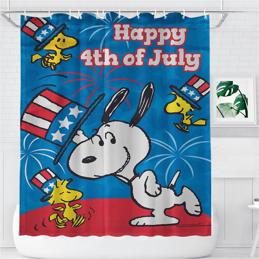 Peanuts Happy Fourth Top Hat Snoopy Bathroom Shower Curtain Fabric Waterproof
