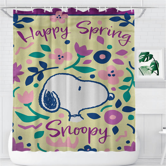 Peanuts Happy Spring Snoopy Bathroom Shower Curtain Fabric Waterproof