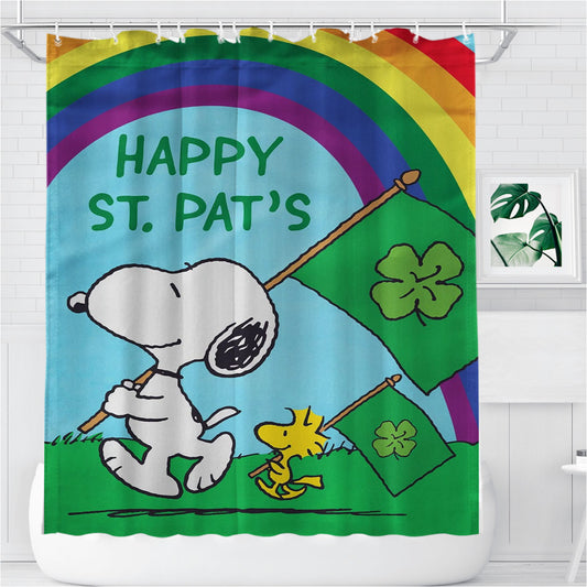 Peanuts Happy St Pats Snoopy Bathroom Shower Curtain Fabric Waterproof