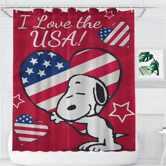 Peanuts I Love The Usa Snoopy Bathroom Shower Curtain Fabric Waterproof