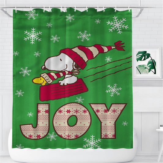 Personalized Peanuts Joy Snoopy And Woodstock Christmas Shower Curtain Farmhouse Bathroom Decor