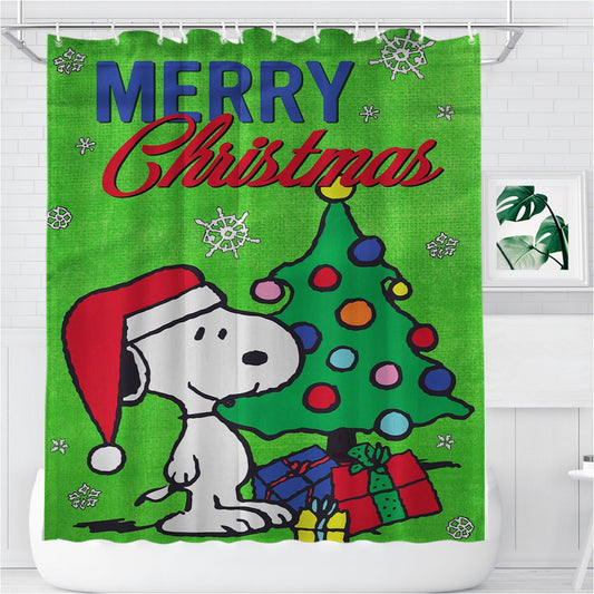 Peanuts Merry Christmas Snoopy Bathroom Shower Curtain Fabric Waterproof