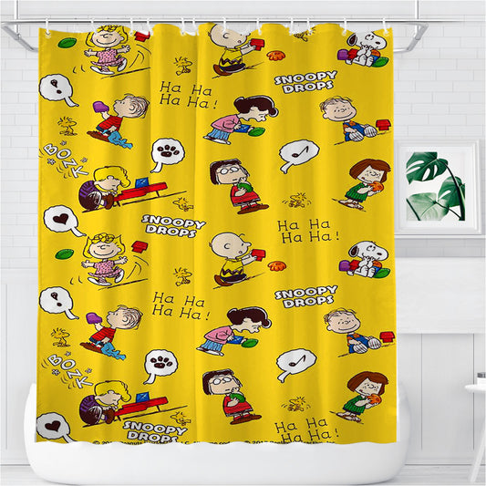 Peanuts Movie Worldwide Doodle Character Bathroom Shower Curtain Fabric Waterproof