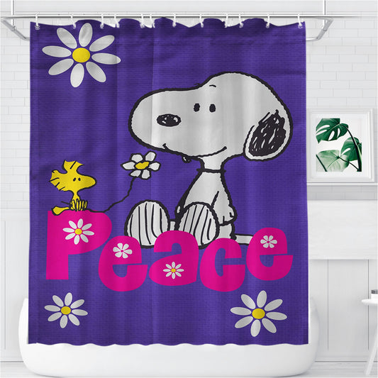 Peanuts Peace Snoopy Bathroom Shower Curtain Fabric Waterproof