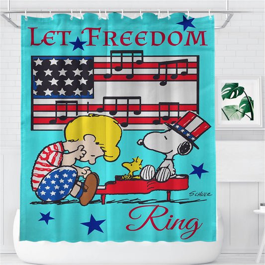 Peanuts Peanuts Let Freedom Ring Bathroom Shower Curtain Fabric Waterproof