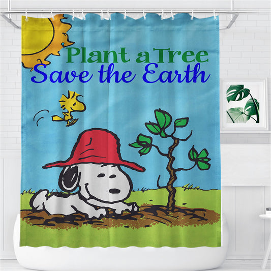 Peanuts Plant A Tree Bathroom Shower Curtain Fabric Waterproof