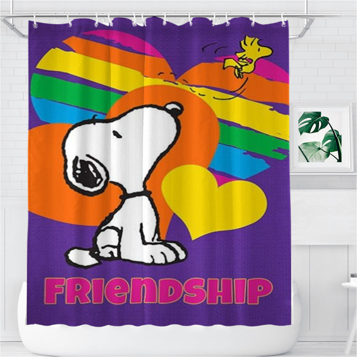 Peanuts Rainbow Friendship Snoopy Bathroom Shower Curtain Fabric Waterproof | 66 X 72 Inch