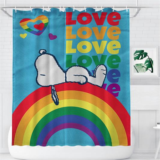 Personalized Peanuts Rainbow Pride Snoopy Shower Curtain Farmhouse Bathroom Decor