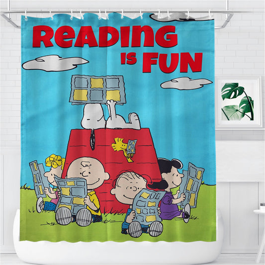 Peanuts Reading Is Fun Bathroom Shower Curtain Fabric Waterproof