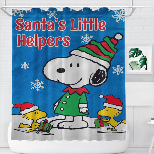 Personalized Peanuts Santa'S Little Helpers Snoopy And Woodstock Christmas Shower Curtain Farmhouse Bathroom Decor