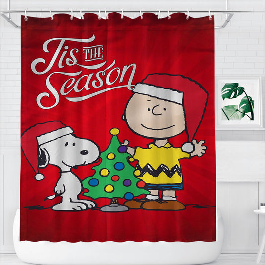Personalized Peanuts Snoopy And Charlie Brown Christmas Shower Curtain Farmhouse Bathroom Decor