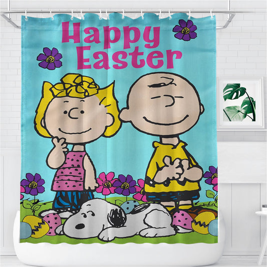 Peanuts Snoopy And Charlie Brown Easter Bathroom Shower Curtain Fabric Waterproof