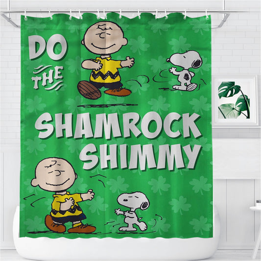 Peanuts Snoopy And Charlie Brown Shamrock Bathroom Shower Curtain Fabric Waterproof