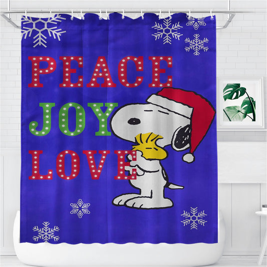 Personalized Peanuts Snoopy And Woodstock Christmas Shower Curtain Farmhouse Bathroom Decor