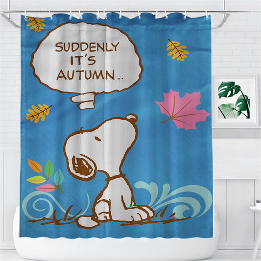 Personalized Peanuts Snoopy Autumn Shower Curtain Farmhouse Bathroom Decor