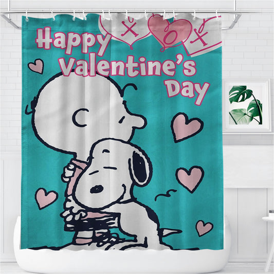 Peanuts Snoopy Charlie Brown Valentines Bathroom Shower Curtain Fabric Waterproof