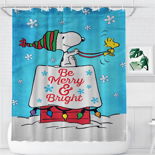 Peanuts Snoopy Christmas Bathroom Shower Curtain Fabric Waterproof