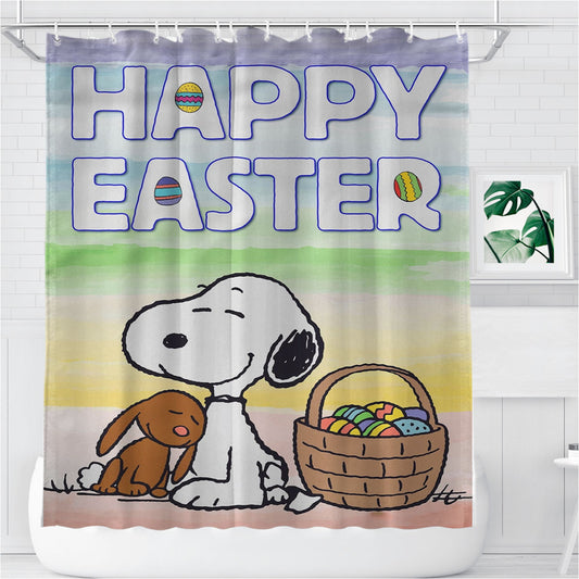 Peanuts Snoopy Easter Bathroom Shower Curtain Fabric Waterproof