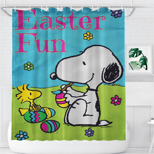 Peanuts Snoopy Easter Eggs Bathroom Shower Curtain Fabric Waterproof