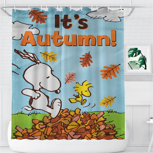 Personalized Peanuts Snoopy Fall Flag Snoopy And Woodstock Autumn Shower Curtain Farmhouse Bathroom Decor