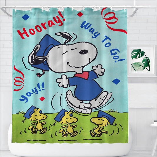 Peanuts Snoopy Graduation Bathroom Shower Curtain Fabric Waterproof
