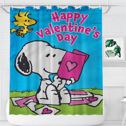 Peanuts Snoopy Happy Valentines Day Bathroom Shower Curtain Fabric Waterproof