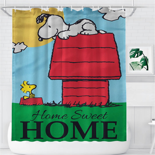 Peanuts Snoopy Home Sweet Home Bathroom Shower Curtain Fabric Waterproof