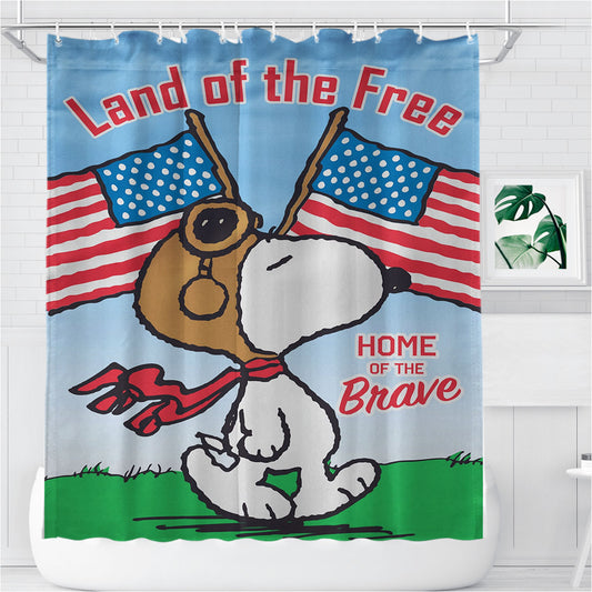 Peanuts Snoopy Land Of The Free Bathroom Shower Curtain Fabric Waterproof