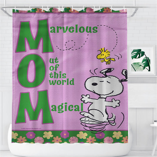Peanuts Snoopy Mom Bathroom Shower Curtain Fabric Waterproof