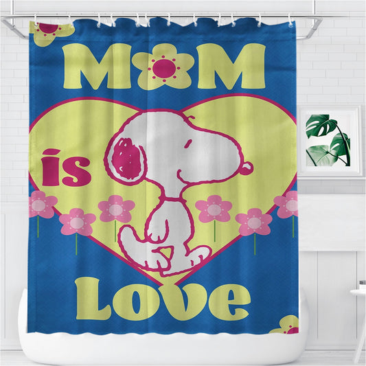 Peanuts Snoopy Mom Love Bathroom Shower Curtain Fabric Waterproof