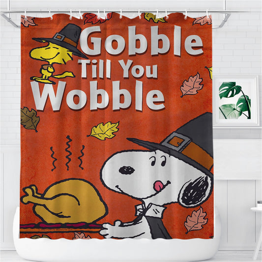 Personalized Peanuts Snoopy Thanksgiving Shower Curtain Farmhouse Bathroom Decor