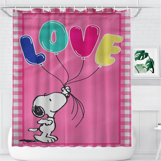 Peanuts Snoopy Valentines Bathroom Shower Curtain Fabric Waterproof