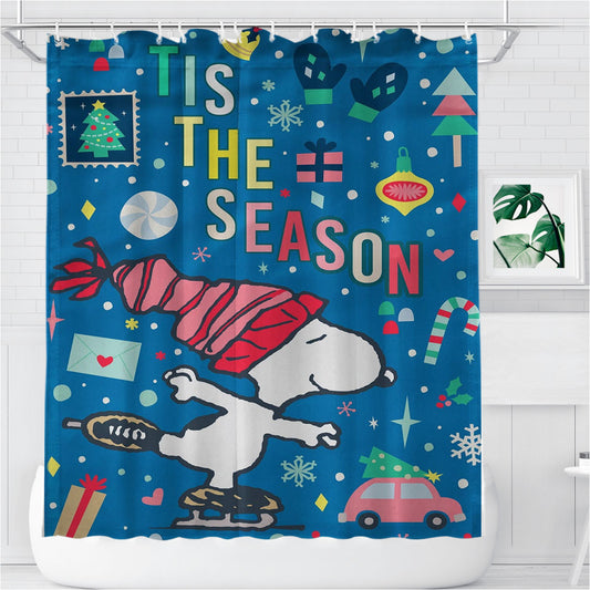 Peanuts Snoopy Winter Christmas Bathroom Shower Curtain Fabric Waterproof
