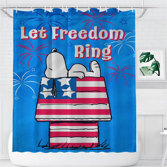 Peanuts Stars & Stripes Doghouse Bathroom Shower Curtain Fabric Waterproof
