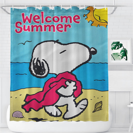 Peanuts Summer Beach Snoopy Bathroom Shower Curtain Fabric Waterproof