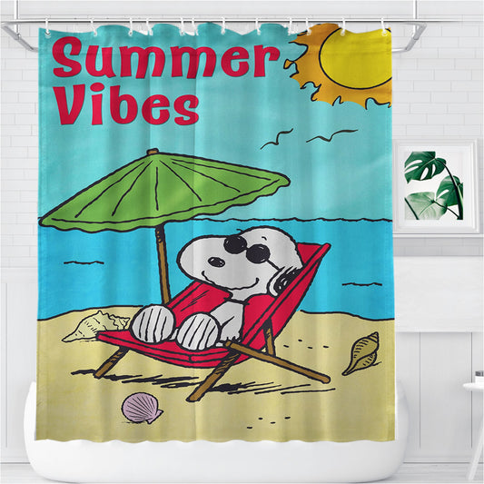 Peanuts Summer Beach Vibes Bathroom Shower Curtain Fabric Waterproof