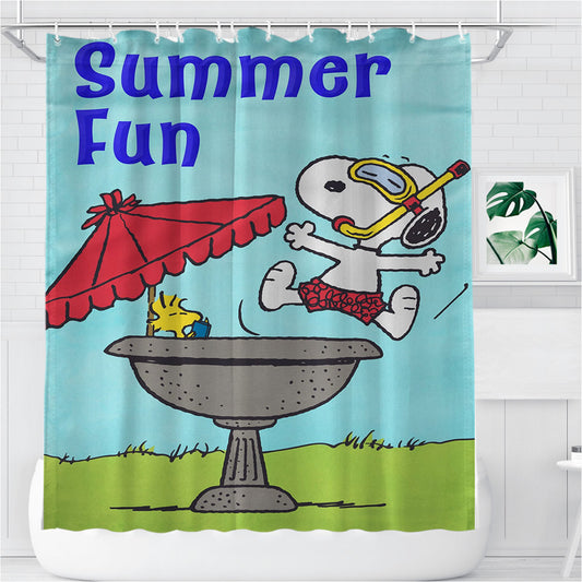Personalized Peanuts Summer Fun Snoopy & Woodstock Shower Curtain Farmhouse Bathroom Decor