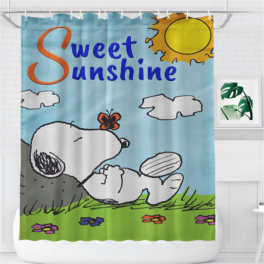 Peanuts Sweet Sunshine Snoopy Bathroom Shower Curtain Fabric Waterproof