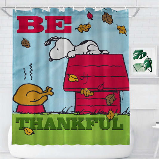 Peanuts Thankful Snoopy Turkey Thanksgiving Bathroom Shower Curtain Fabric Waterproof