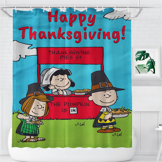 Peanuts Thanksgiving Bathroom Shower Curtain Fabric Waterproof