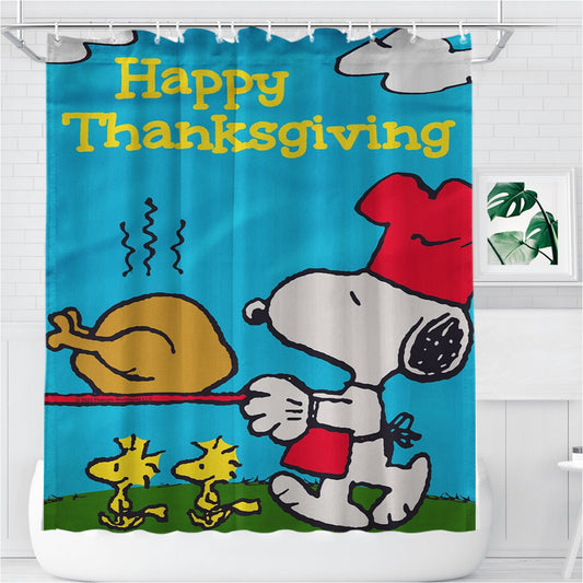 Peanuts Thanksgiving Snoopy Bathroom Shower Curtain Fabric Waterproof