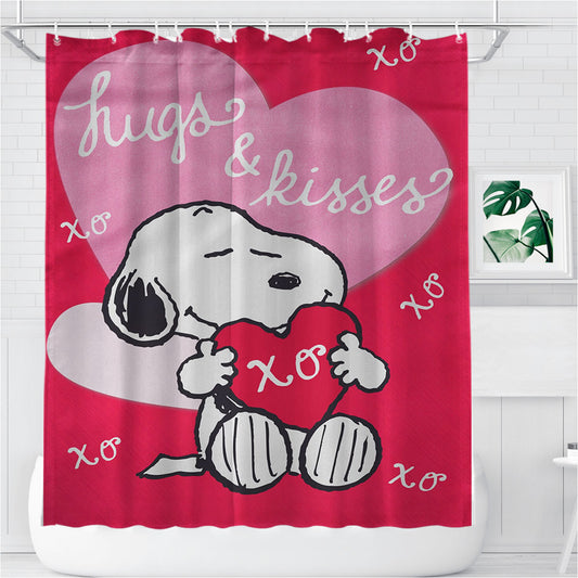 Peanuts Valentines Day Hugs And Kisses Bathroom Shower Curtain Fabric Waterproof